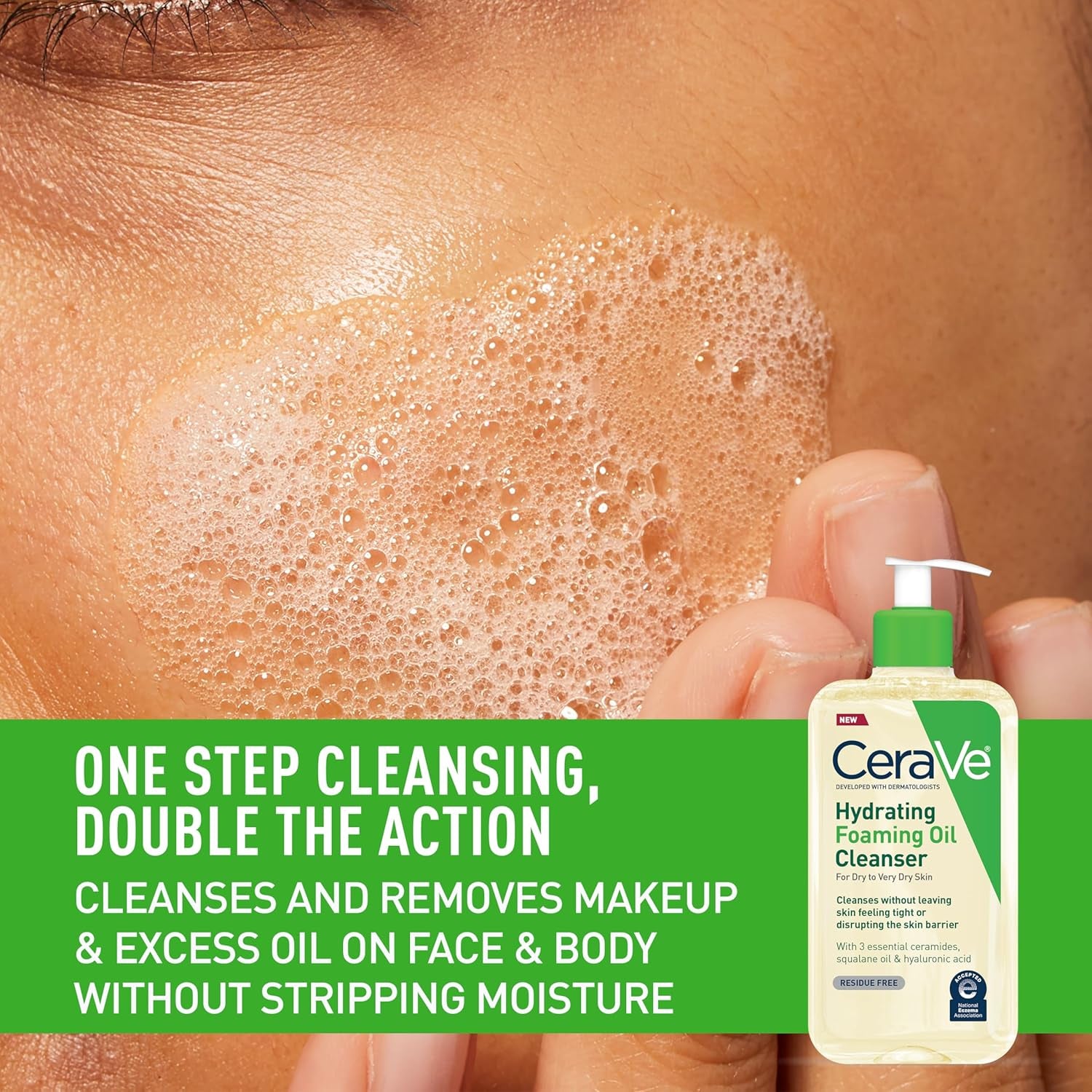 Hydrating Foaming Oil Facial Cleanser with Squalane, Ceramides & Hyaluronic Acid