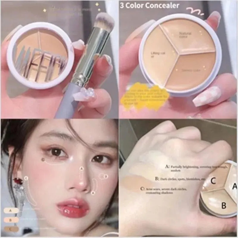 Professional 3-Color Concealer Palette – Full Coverage for Dark Circles, Blemishes & Face Makeup