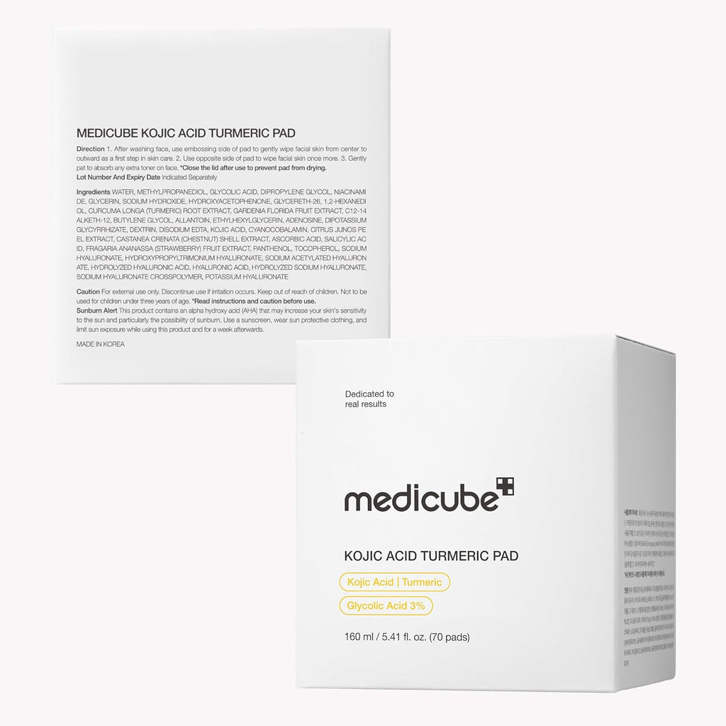 Medicube Kojic Acid Turmeric Clarifying Toner Pads (70 Pads) – Brightening, Exfoliating & Hydrating Korean Toner Pads