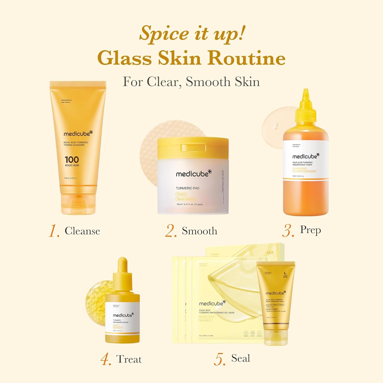Medicube Kojic Acid Turmeric Clarifying Toner Pads (70 Pads) – Brightening, Exfoliating & Hydrating Korean Toner Pads