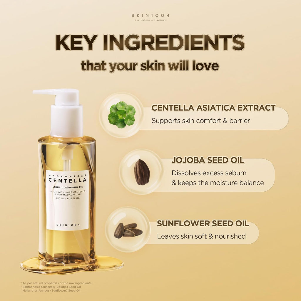 SKIN1004 Madagascar Centella Light Cleansing Oil – Gentle Makeup Remover & Double Cleanser (200ml / 6.76 fl oz)