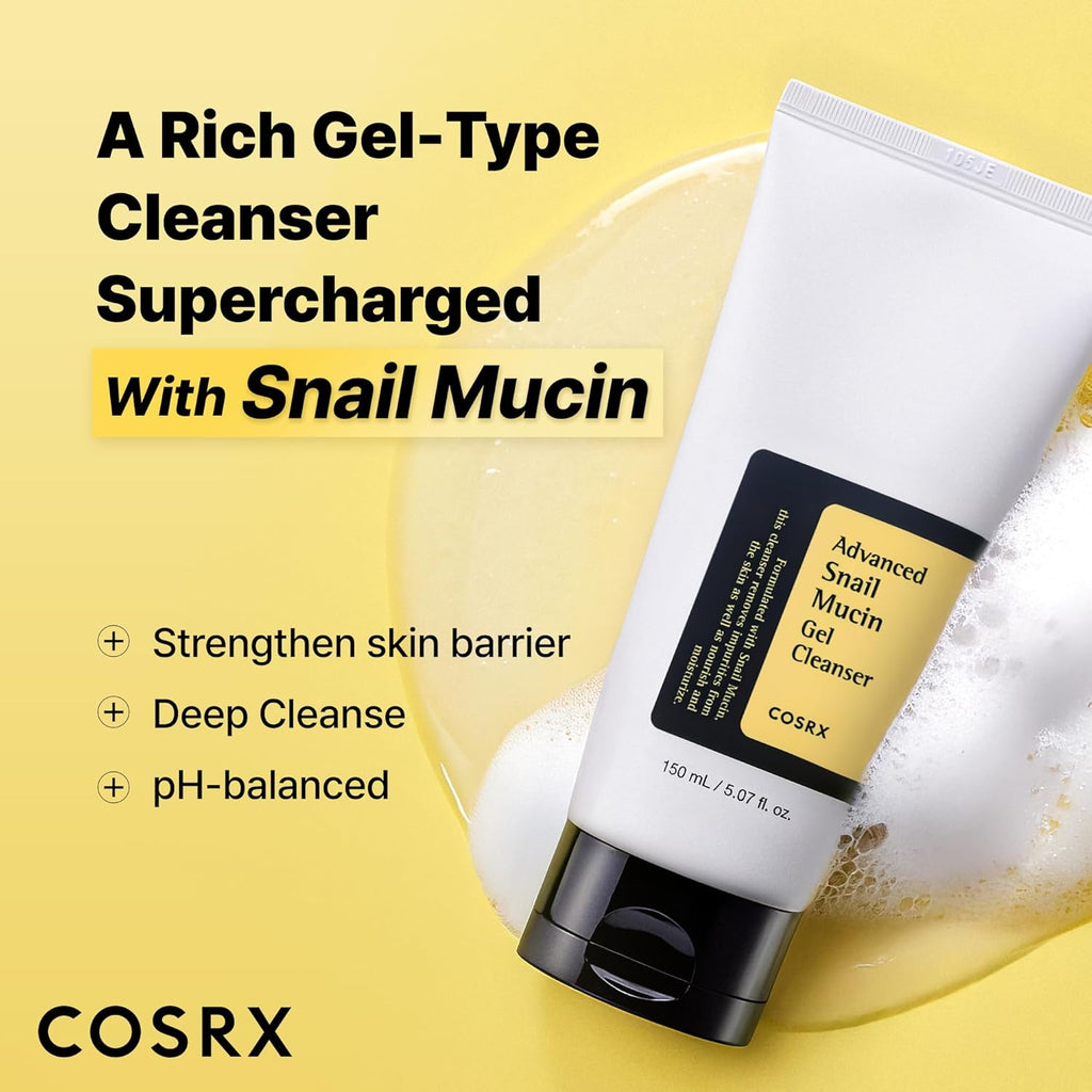 Advanced Snail Mucin Gel Cleanser, 5.07 Fl Oz / 150 Ml, Rich Daily Deep Cleansing Gel Cleanser for Dull, Dry & Sensitive Skin, Korean Skin Care, Korean Face Wash