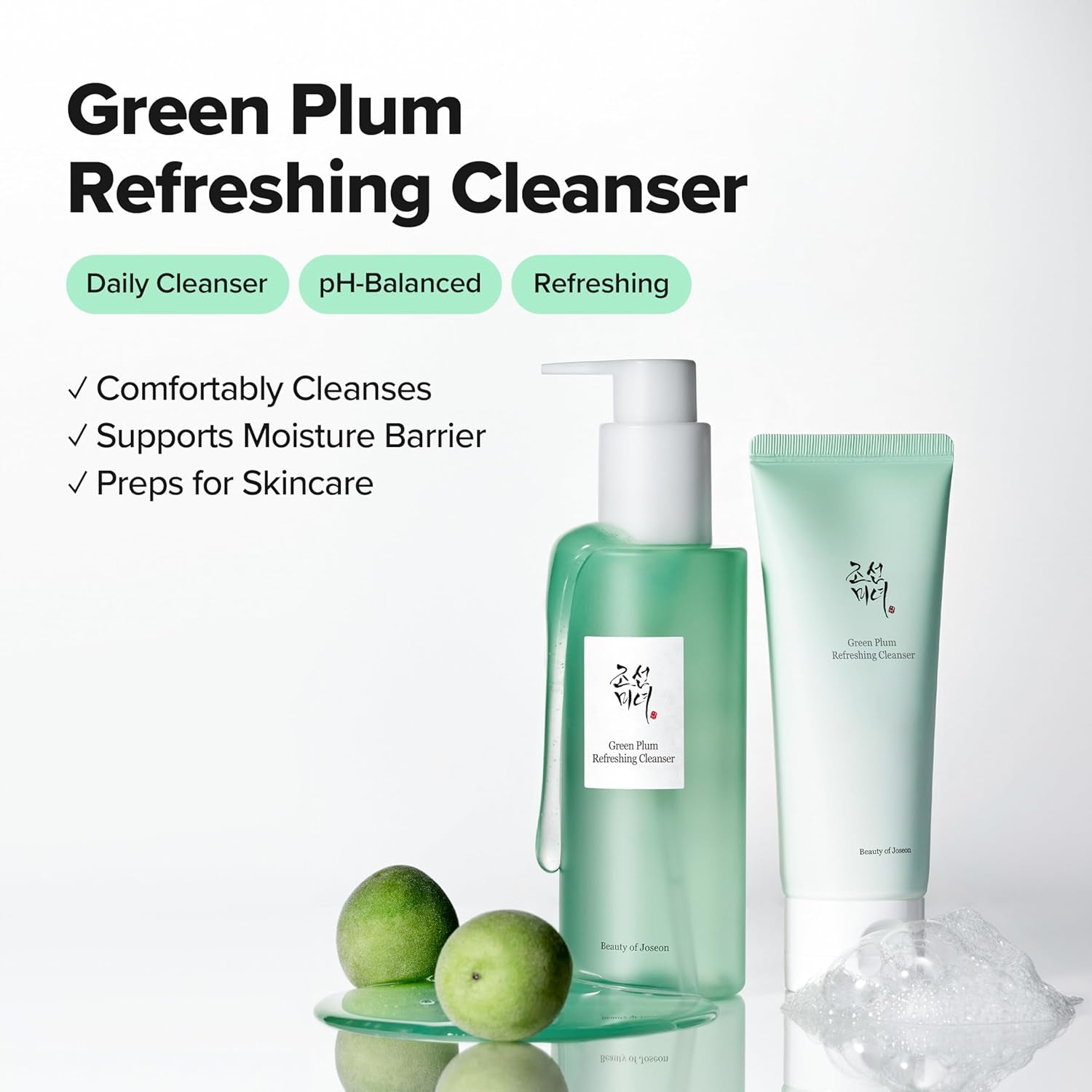 Green Plum Refreshing Cleanser Gel Type Deep Pore Cleansing, Face Cleansers for All Skin Types, Korean Skincare 100Ml, 3.38 Fl.Oz