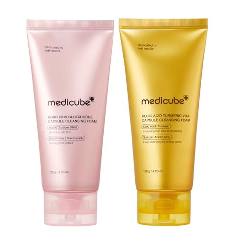 Tone Correcting Cleanser Duo: PDRN Capsule and Kojic Acid Turmeric Capsule Foam Cleanser | Targets Uneven Skin Tone & Dark Spots | Brightening & Clarifying Korean Skincare Set