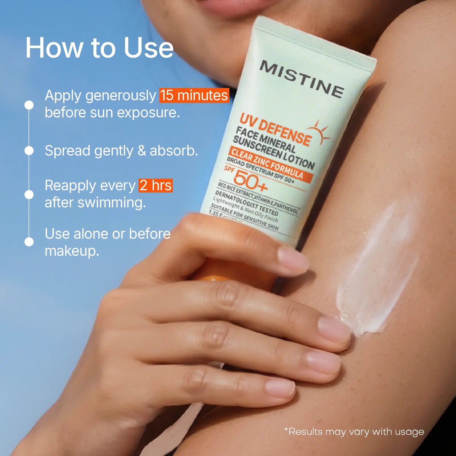 Mistine SPF 50+ Mineral Face Sunscreen Lotion | Lightweight Daily UV Protection