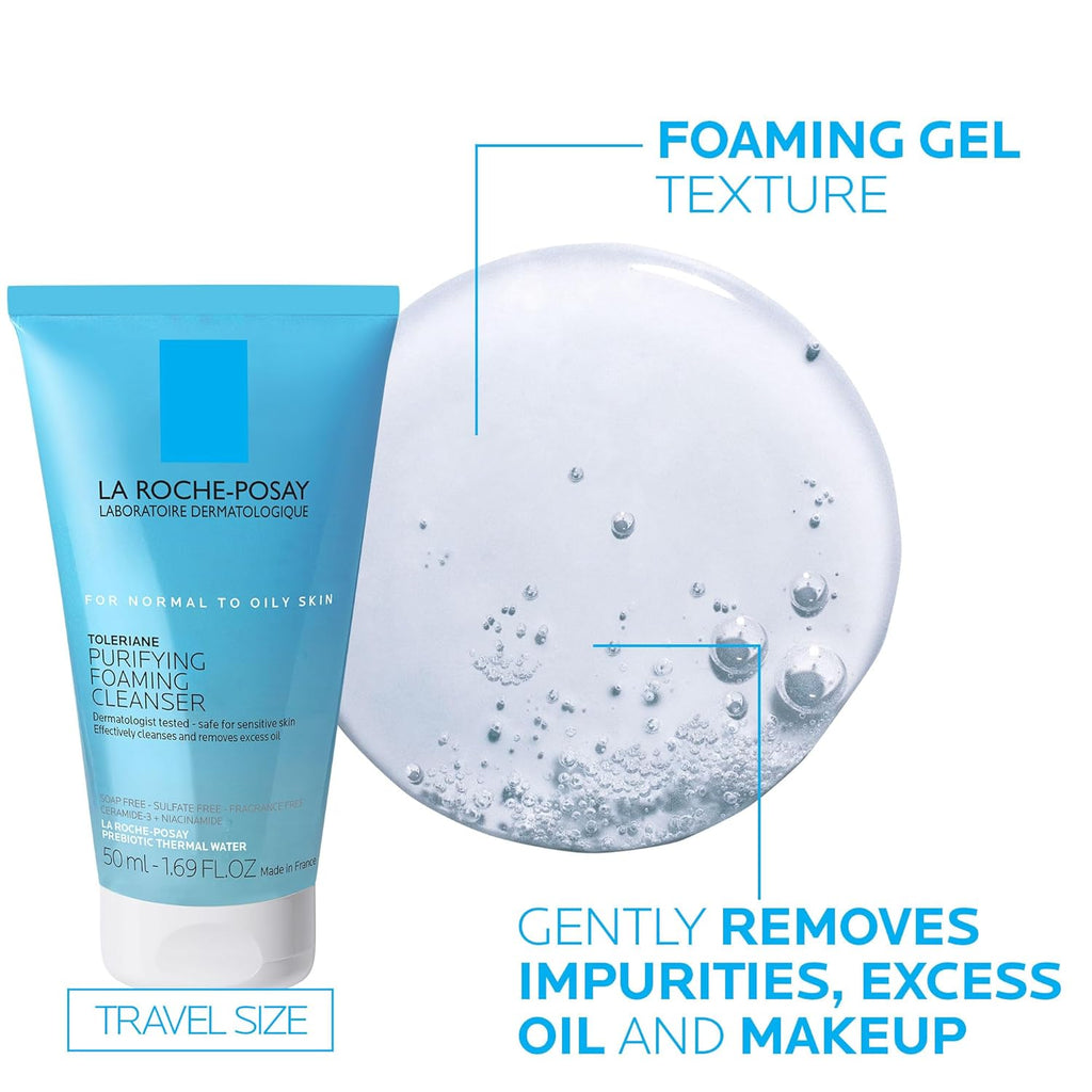 Toleriane Skin Care Set – Double Repair Face Moisturizer 100ml & Purifying Foaming Facial Cleanser 50ml for Oily Skin