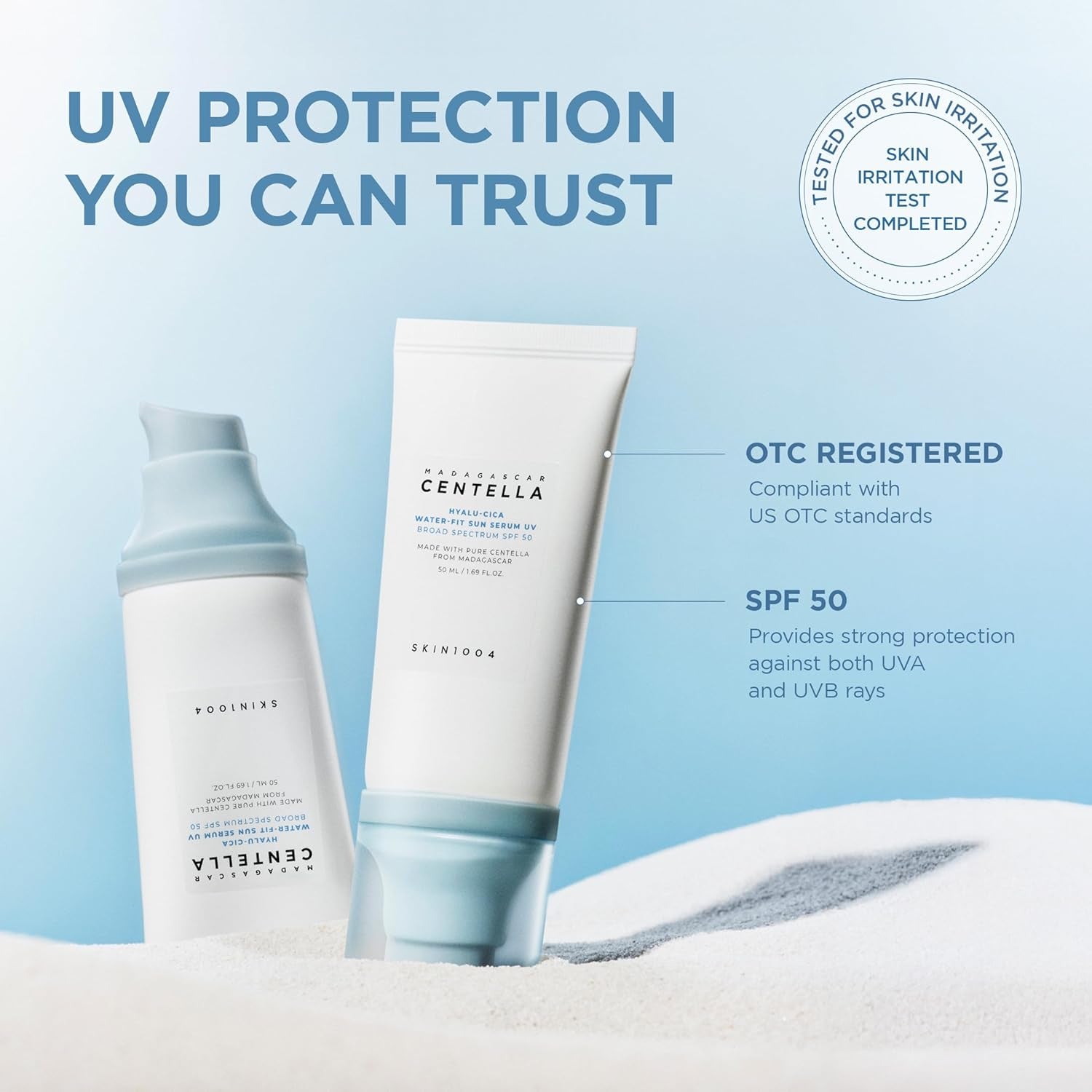 SKIN1004 Hyalu-Cica Water-Fit Sun Serum SPF 50+ PA++++ – Hydrating Korean Sunscreen (50ml / 1.69 fl oz)