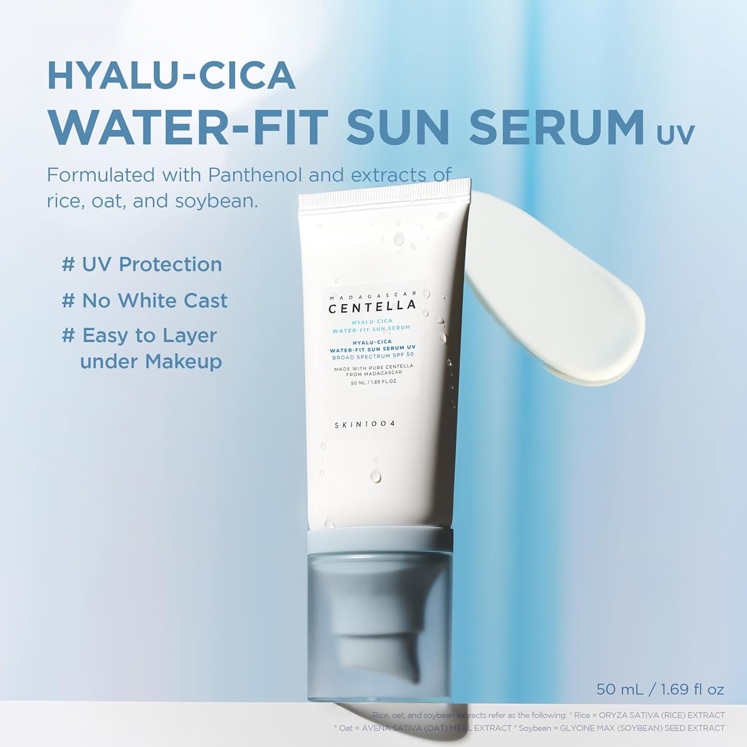 SKIN1004 Hyalu-Cica Water-Fit Sun Serum SPF 50+ PA++++ – Hydrating Korean Sunscreen (50ml / 1.69 fl oz)