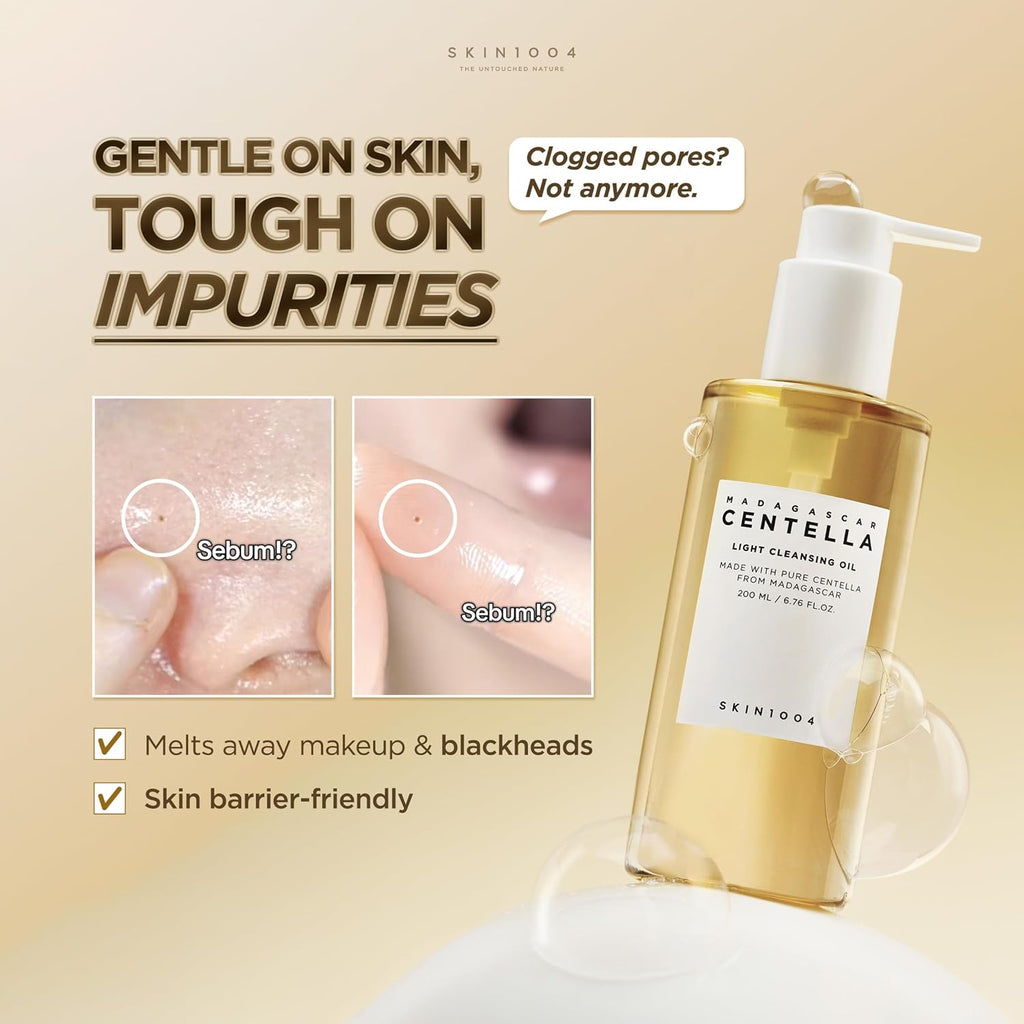 SKIN1004 Madagascar Centella Light Cleansing Oil – Gentle Makeup Remover & Double Cleanser (200ml / 6.76 fl oz)