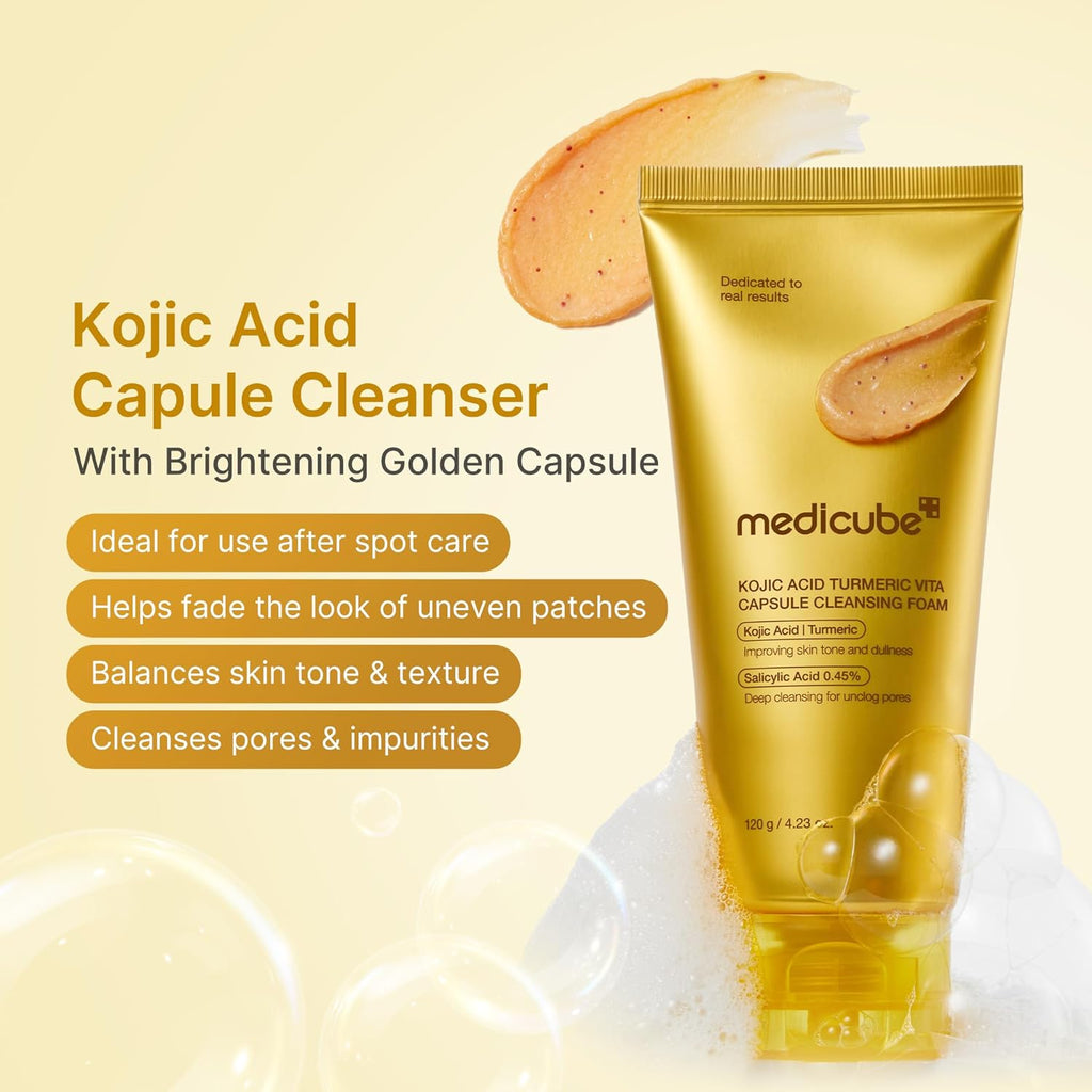 Tone Correcting Cleanser Duo: PDRN Capsule and Kojic Acid Turmeric Capsule Foam Cleanser | Targets Uneven Skin Tone & Dark Spots | Brightening & Clarifying Korean Skincare Set
