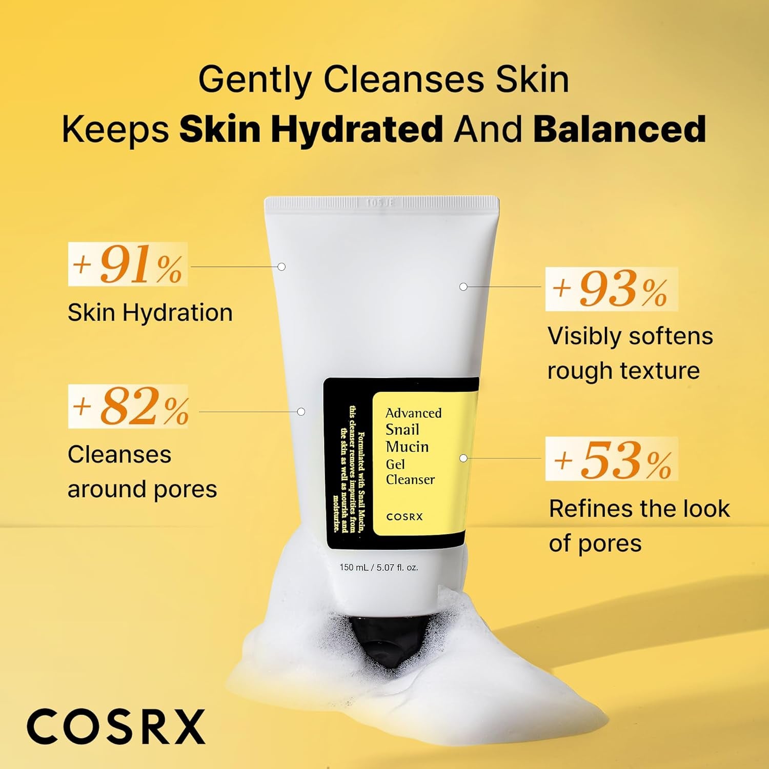 Advanced Snail Mucin Gel Cleanser, 5.07 Fl Oz / 150 Ml, Rich Daily Deep Cleansing Gel Cleanser for Dull, Dry & Sensitive Skin, Korean Skin Care, Korean Face Wash