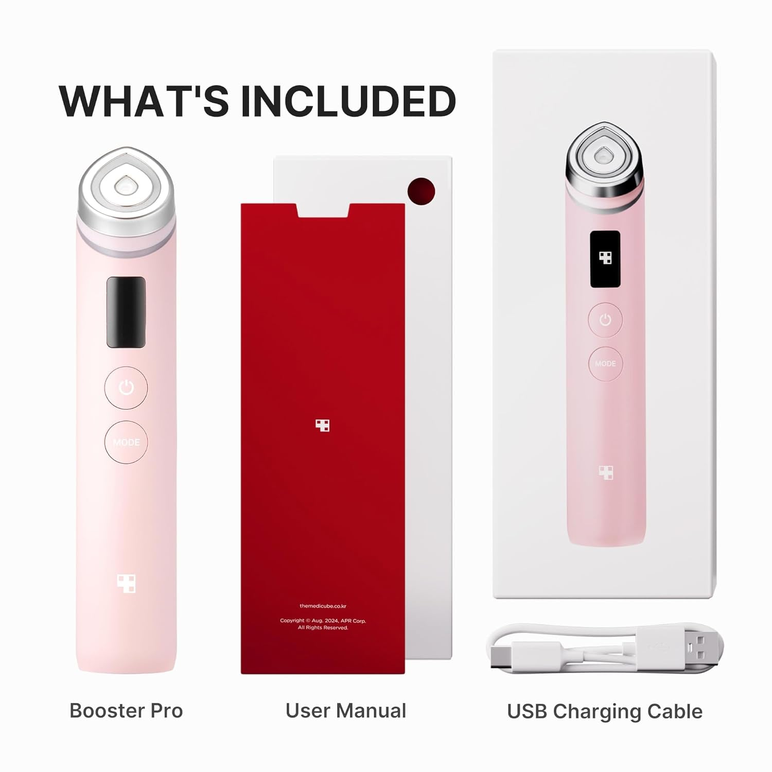 Booster Pro | 6-In-1 Real Glass Glow Beauty Massager | for Clear, Radiant, Firmer-Looking Skin | Korean Skin Care | Pink