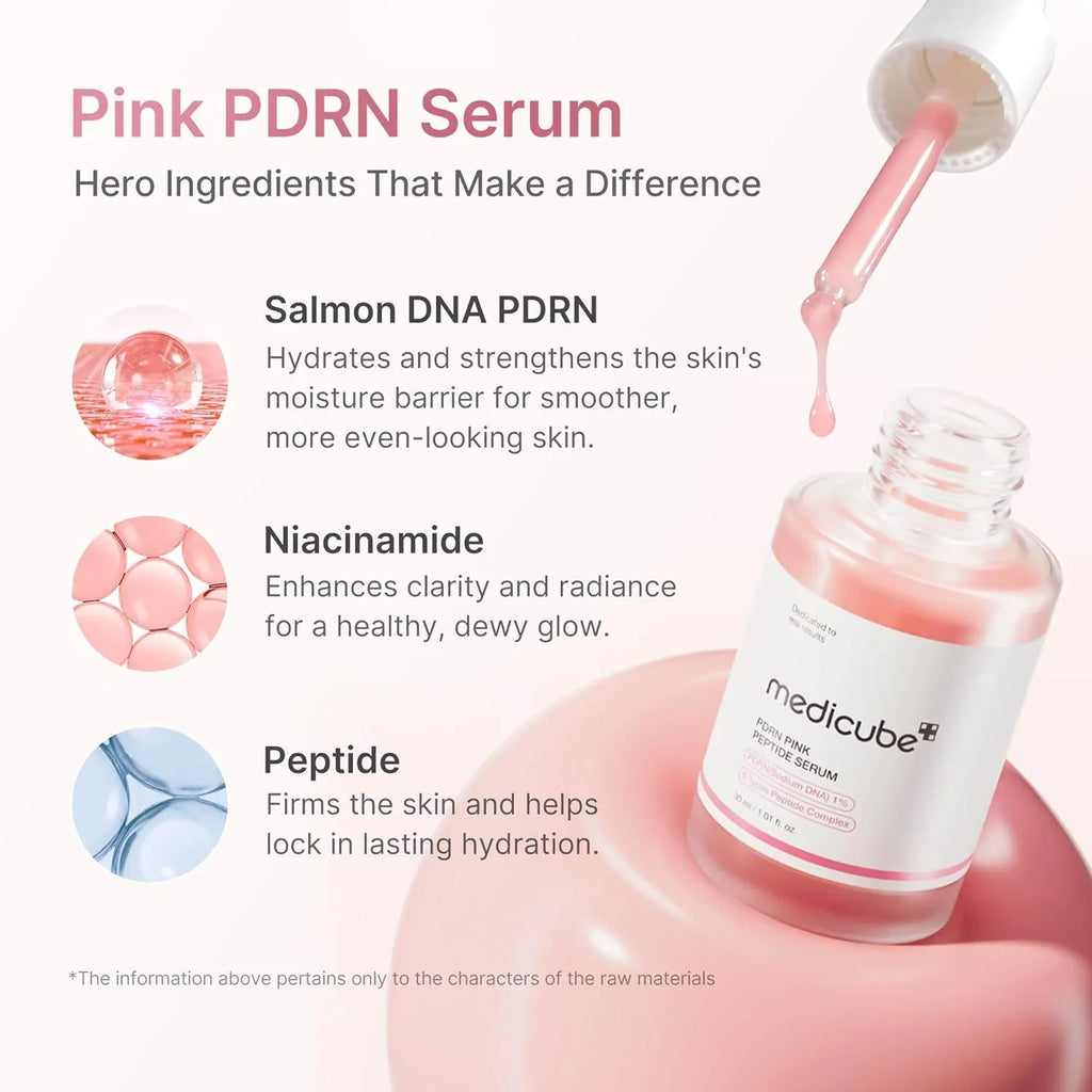 Medicube PDRN Pink Peptide Serum 30ml – Hydrating, Brightening & Anti-Aging Facial Serum