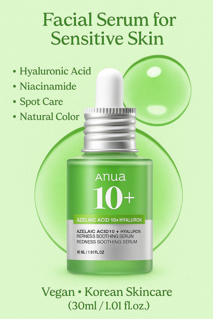 Anua Azelaic Acid 10% + Hyaluron Redness Soothing Serum – Calming & Hydrating Face Serum (30ml / 1.01 fl oz)