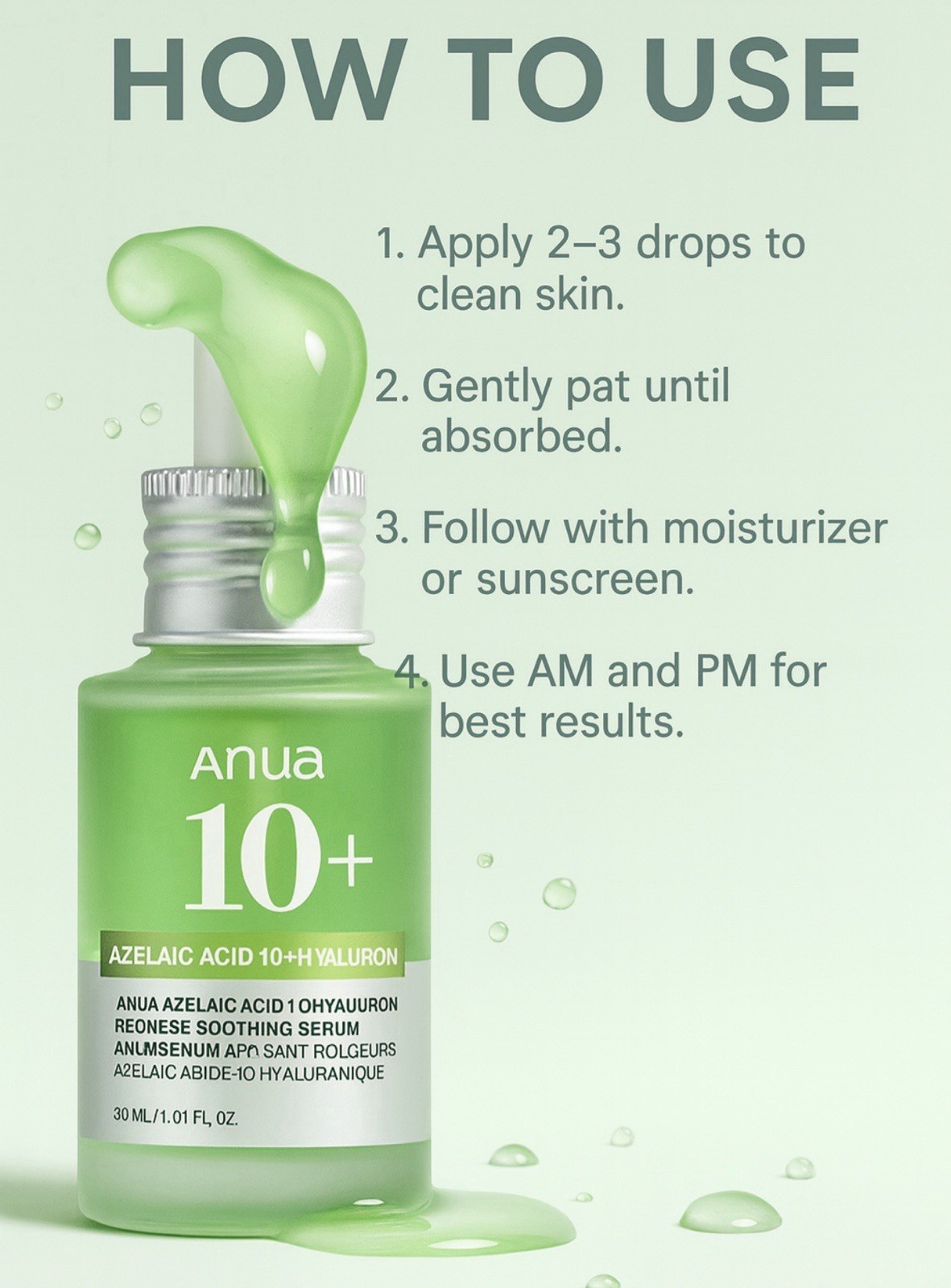 Anua Azelaic Acid 10% + Hyaluron Redness Soothing Serum – Calming & Hydrating Face Serum (30ml / 1.01 fl oz)
