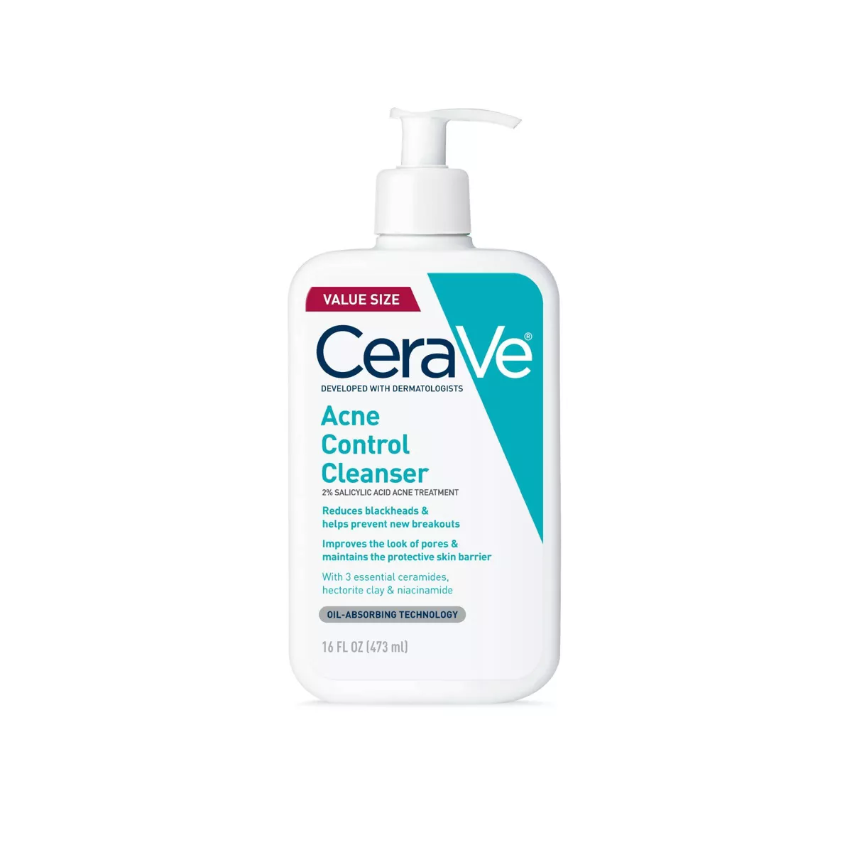 CeraVe Acne Control Cleanser with 2% Salicylic Acid – Purifying Clay Face Wash for Oily & Acne-Prone Skin