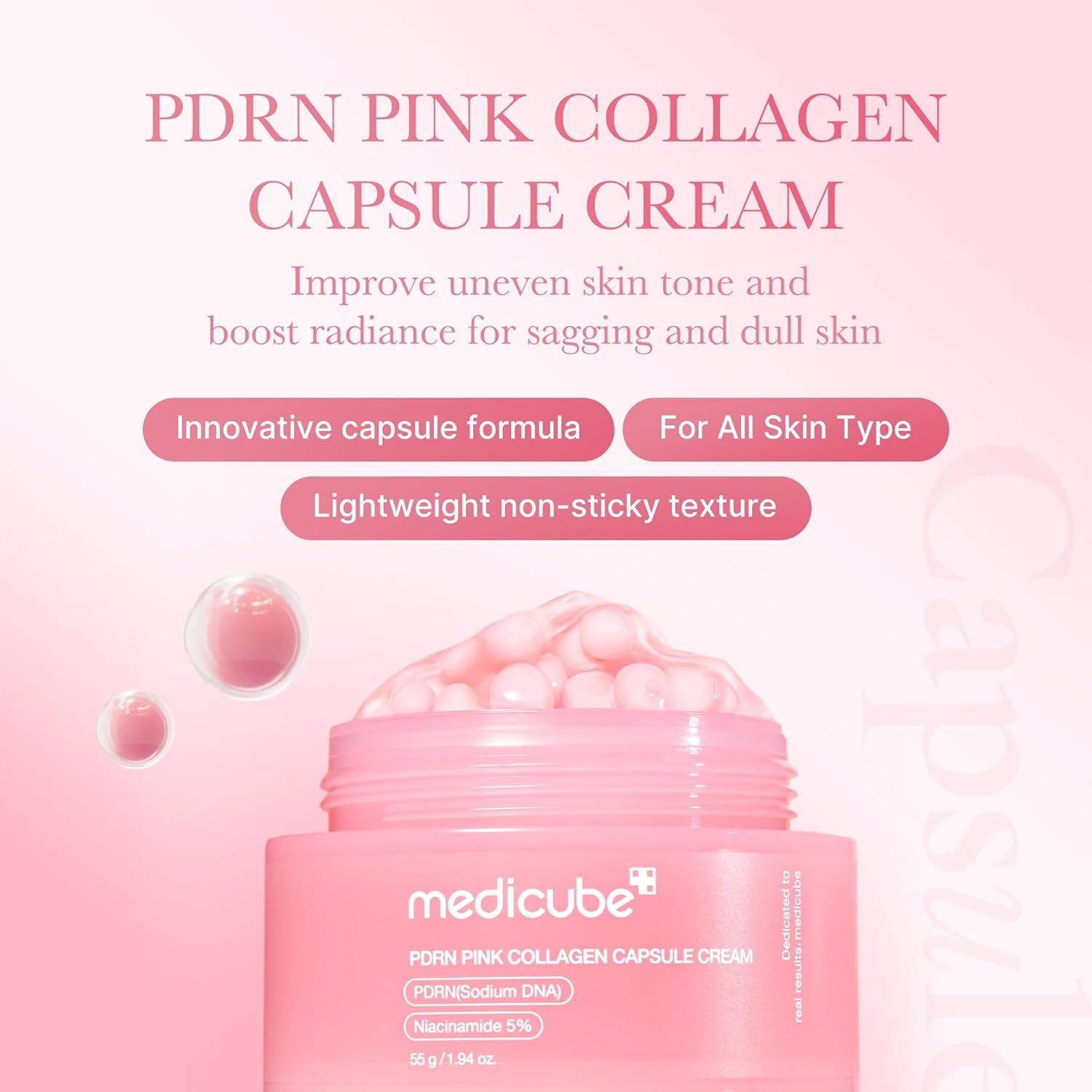 Medicube Capsule Cream with Salmon DNA PDR – Hydrating & Firming Face Moisturizer Pink Collagen | Lightweight Moisturizing Cream with PDRN, Niacinamide for Uneven Skin Tone and Texture, Glow Hydration | Korean Skincare, 1.94 Oz