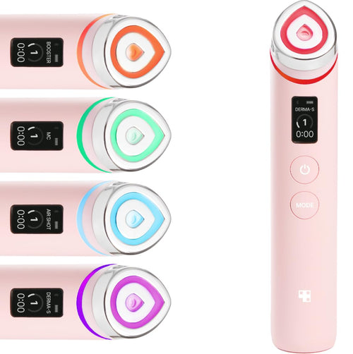 Booster Pro | 6-In-1 Real Glass Glow Beauty Massager | for Clear, Radiant, Firmer-Looking Skin | Korean Skin Care | Pink