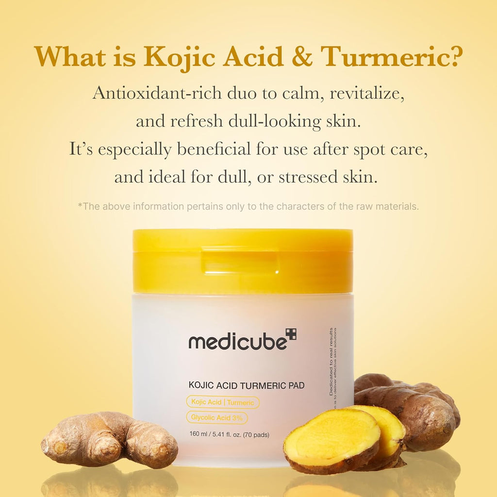 Medicube Kojic Acid Turmeric Clarifying Toner Pads (70 Pads) – Brightening, Exfoliating & Hydrating Korean Toner Pads