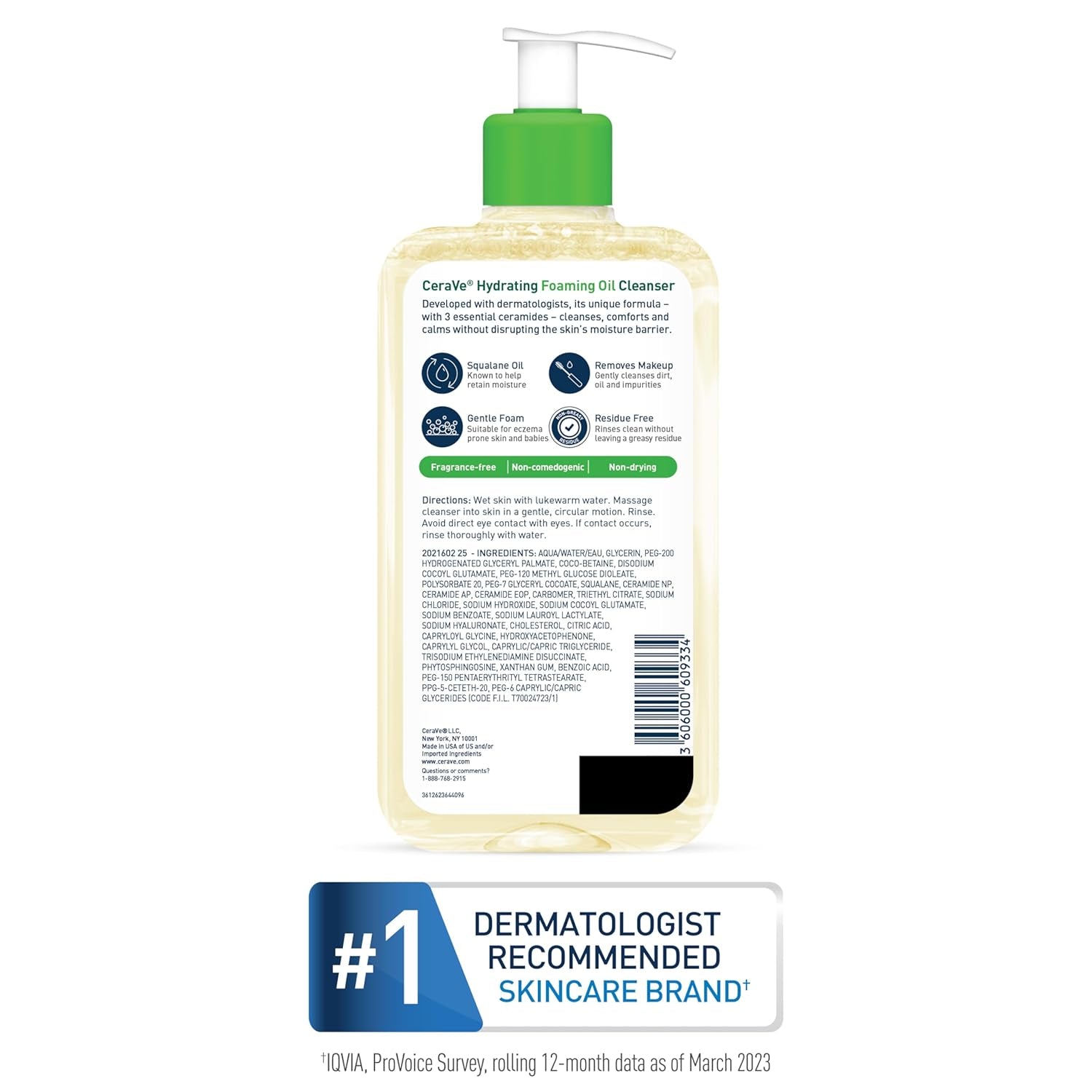 Hydrating Foaming Oil Facial Cleanser with Squalane, Ceramides & Hyaluronic Acid