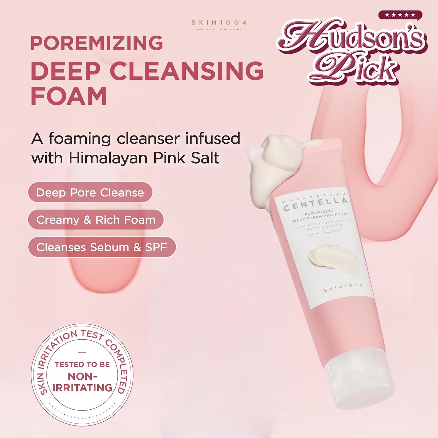 Hudson's Pick Poremizing Deep Cleansing Foam – Himalayan Pink Salt & Centella Face Cleanser (125ml / 4.23 fl oz)