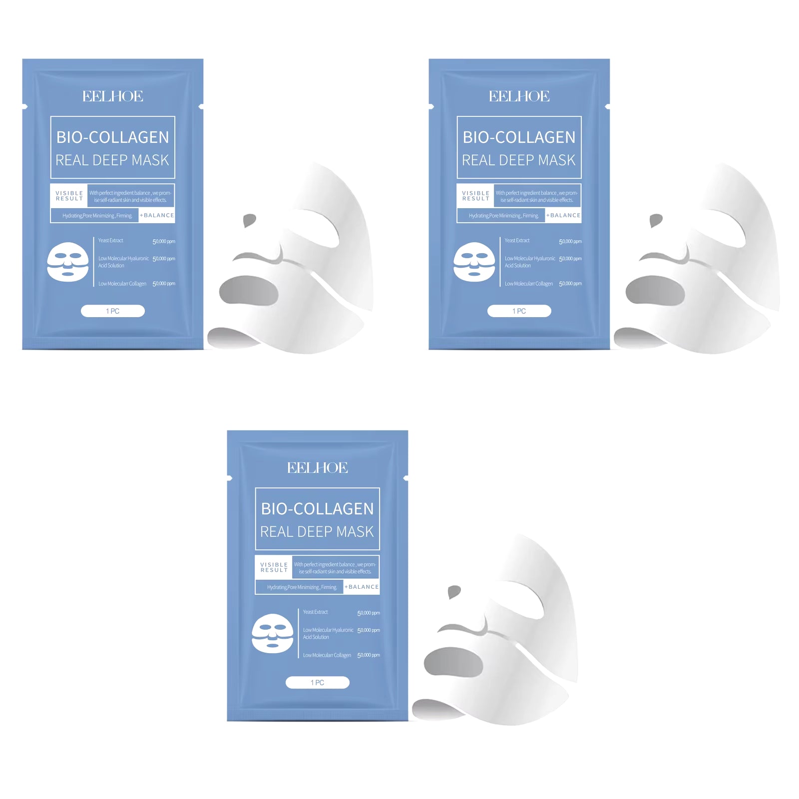 Bio Collagen Brightening Face Mask Sheets | Firming & Skin Barrier Repair (3-Pack)